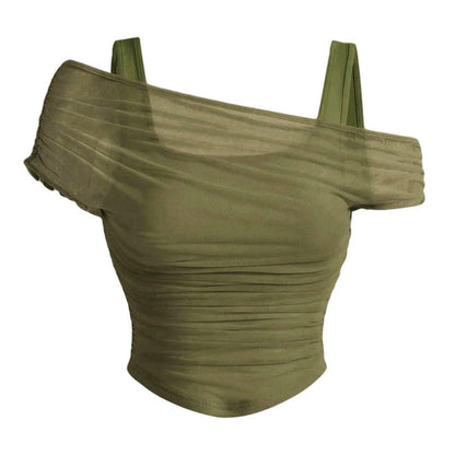 🔥Summer Hot Sale🔥Women's Asymmetrical Ruched Mesh Top