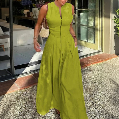 🥳2026 HOT SALE🥳💞50K+ SOLD!💥50% OFF! 🔥Sleeveless Zip-Front A-Line Maxi Dress