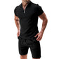 📢📢50% OFF !! ⏰ Summer Casual Zip-Neck Shirt & Shorts Set – Breathable, stylish & perfect for hot days – lightweight 2-piece comfort 🩳