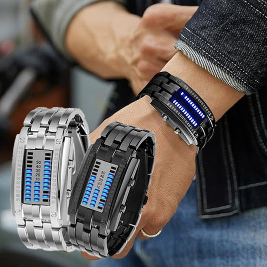 🔥2026 New Upgrade ＆ Hot Sale🔥 Men's Binary LED Watch – Stainless Steel, Blue Light, Sporty, Water-Resistant, Modern ⚡