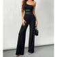 👯2026 NEW STYLE ＆ LIMITED TIME 50% OFF! ✨ One-Shoulder Mesh Panel Wide-Leg Jumpsuit – Sculpting, Elegant, Alluring 💃