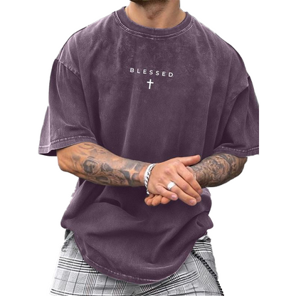 🔥2026 New Arrival ＆ Hot Sale🔥Men's Vintage T-Shirt with Cross & Letter Print – Soft Cotton, Relaxed Fit & Perfect for a Classic Casual Look 🏠