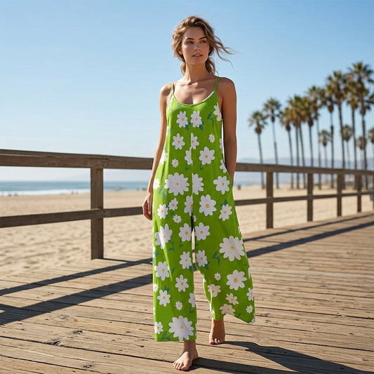 🔥Last day of the limited-time 50% off sale🔥Women's Floral Print Wide-Leg Jumpsuit – Breathable Polyester, Side Pockets & Plus Sizes (XL-5XL) 👖