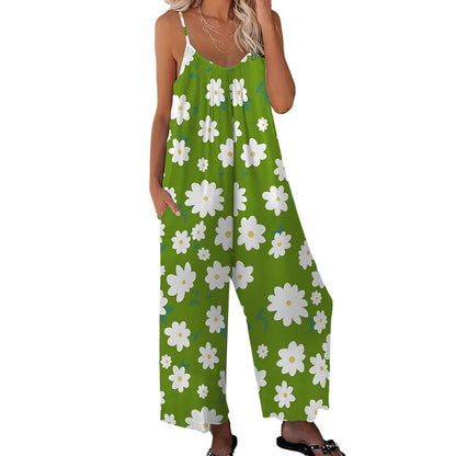 🔥Last day of the limited-time 50% off sale🔥Women's Floral Print Wide-Leg Jumpsuit – Breathable Polyester, Side Pockets & Plus Sizes (XL-5XL) 👖