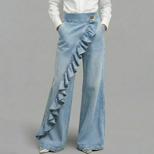 🔥2026 New Arrival ＆ Hot Sale🔥Women’s Asymmetrical Ruffle Wide-Leg Denim Pants