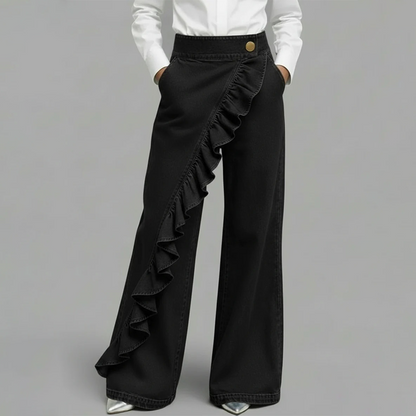 🔥2026 New Arrival ＆ Hot Sale🔥Women’s Asymmetrical Ruffle Wide-Leg Denim Pants