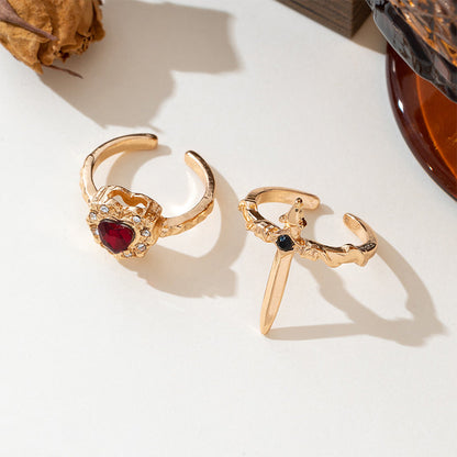 🥳2026 HOT SALE🥳💞50K+ SOLD!💥50% OFF! 🔥Vintage Adjustable Sword Piercing Heart Ring Set