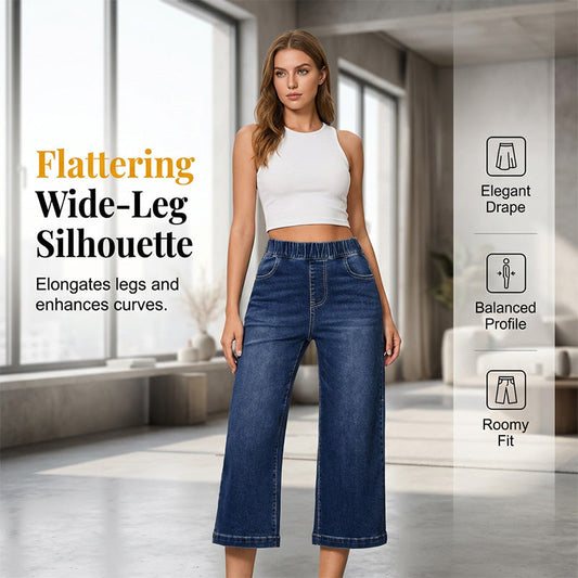🥳SUMMER HOT SALE🥳💞50K+ SOLD!💥54% OFF! 🔥Women's Pull-On Wide-Leg Cropped Denim Jeans