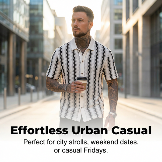 🔥Last day of the limited-time 50% off sale🔥Men's Short Sleeve Retro Geometric Knit Shirt – Vintage Pattern & Breathable Fabric ✨