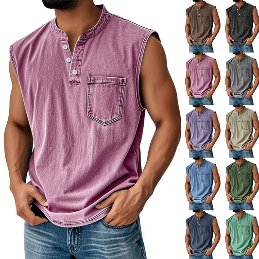 📢📢50% OFF !! ⏰Retro Style Sleeveless T-Shirt with Three Buttons