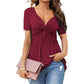 🔥Last day of the limited-time 50% off sale🔥Women's Short Sleeve V-Neck Twist Front Tunic Top