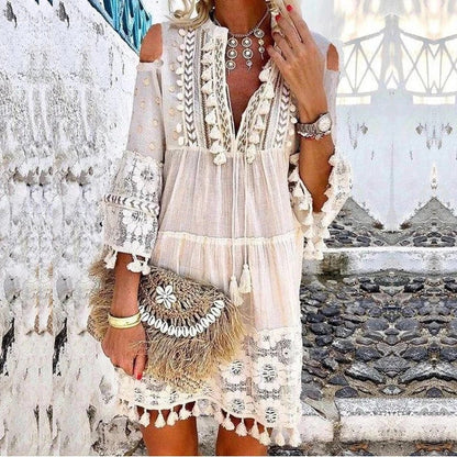 🥳SUMMER HOT SALE🥳💞50K+ SOLD!💥50% OFF! 🔥Women's Loose Cotton Linen Embroidered Dress🌸👗