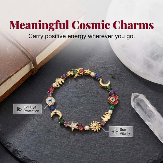 🥳2026 HOT SALE🥳💞50K+ SOLD!💥50% OFF! 🌙 Celestial Charm Bracelet – Sun, Moon & Stars – Multi-Color Crystals & Mystical Design 🌟
