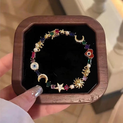 🥳2026 HOT SALE🥳💞50K+ SOLD!💥50% OFF! 🌙 Celestial Charm Bracelet – Sun, Moon & Stars – Multi-Color Crystals & Mystical Design 🌟