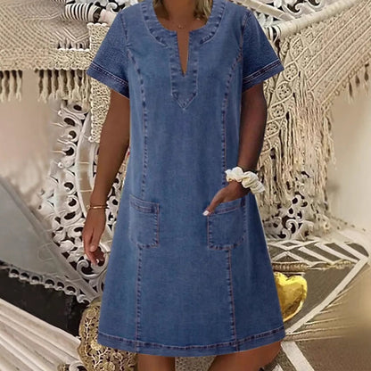 🌸 50% OFF NOW! 🌸Women's Short Sleeve V-Neck Denim Dress