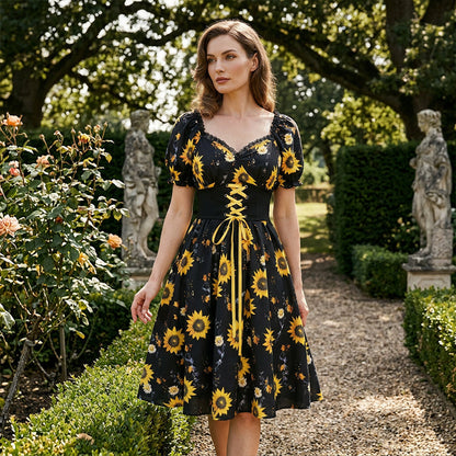 🔥2026 New Arrival ＆ Hot Sale ＆ 50％ Off🔥 Women's Print Puff Sleeve Dress – Floral Mini Dress – Square Neck & Ruffle Hem – Summer Casual Party Sundress 🌿
