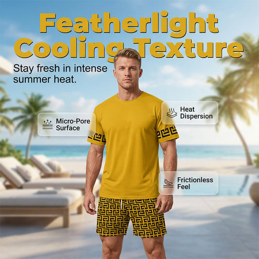 🥳SUMMER HOT SALE🥳💞50K+ SOLD!💥50% OFF! 🔥Men's Tracksuit Set – Yellow, Graphic, Quick-Dry, Summer