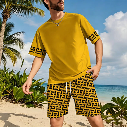 🥳SUMMER HOT SALE🥳💞50K+ SOLD!💥50% OFF! 🔥Men's Tracksuit Set – Yellow, Graphic, Quick-Dry, Summer