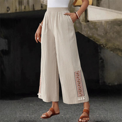 🥳SUMMER HOT SALE🥳💞50K+ SOLD!💥50% OFF! 🔥 Women's Wide-Leg Pants – Elastic Waist, Tassel Cuffs, Draping, Bohemian ✨