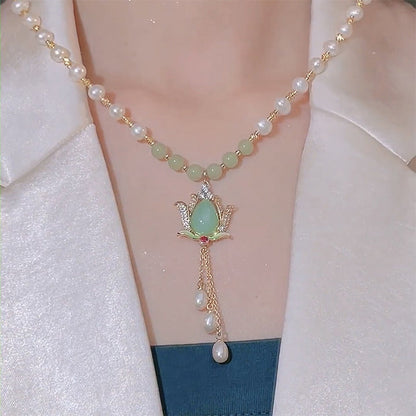 🔥2026 New Arrival ＆ Hot Sale🔥 Lotus Pearl Necklace for Women – Perfect Holiday Gift 🎁💖【Limited Offer】