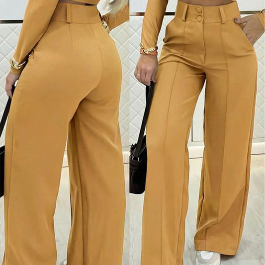 🌸 50% OFF NOW! 🌸Women's High-Waist Wide-Leg Solid Color Trousers