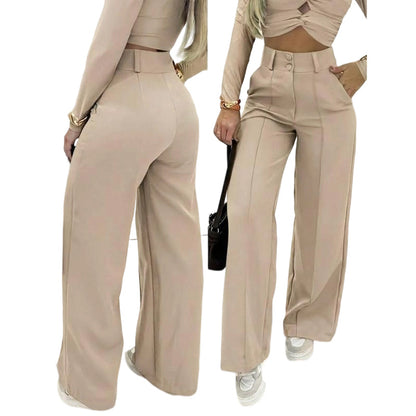 🌸 50% OFF NOW! 🌸Women's High-Waist Wide-Leg Solid Color Trousers