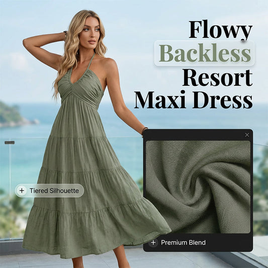 🥳SUMMER HOT SALE🥳💞50K+ SOLD!💥50% OFF! 🔥Women's Halter Neck Backless Tiered Maxi Dress