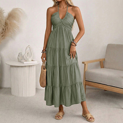 🥳SUMMER HOT SALE🥳💞50K+ SOLD!💥50% OFF! 🔥Women's Halter Neck Backless Tiered Maxi Dress