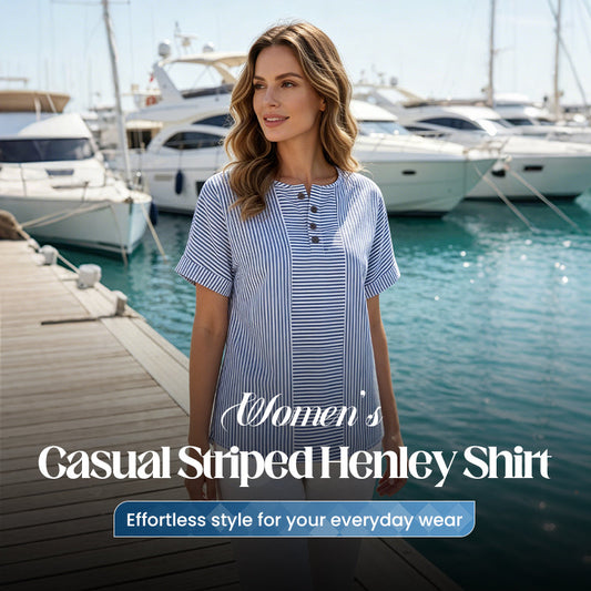 🥳SUMMER HOT SALE🥳💞50K+ SOLD!💥50% OFF! 🔥Women's Casual Striped Henley Shirt
