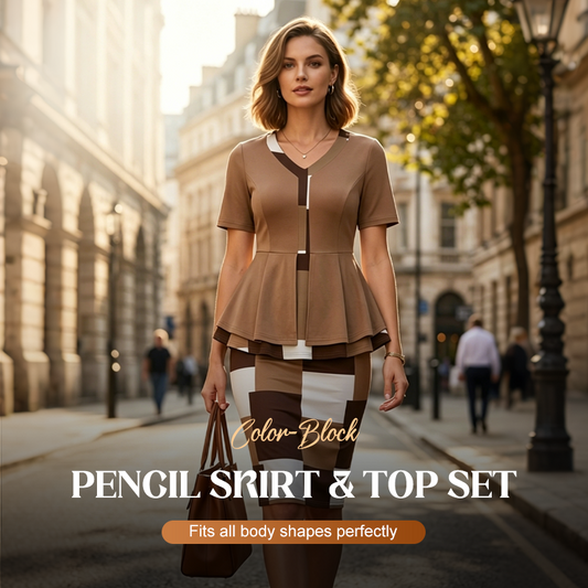 🔥2026 New Style ＆ Hot Sale ＆ 50％ Off🔥Color Block Pencil Skirt & Top Set