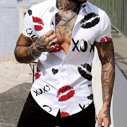 🔥2026 New Arrival ＆ Hot Sale ＆ 50％ Off🔥 Men's Kiss Print Button-Up Shirt – Playful, Lightweight, Vibrant 👔