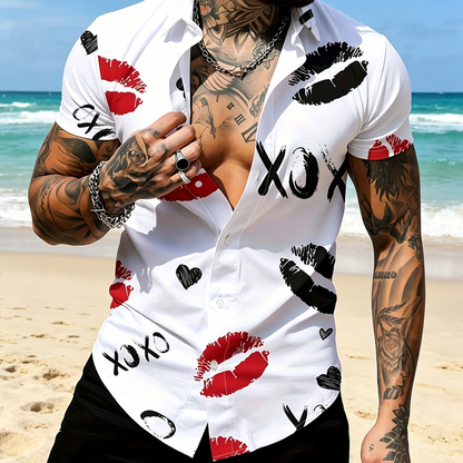 🔥2026 New Arrival ＆ Hot Sale ＆ 50％ Off🔥 Men's Kiss Print Button-Up Shirt – Playful, Lightweight, Vibrant 👔