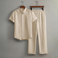 📢📢40% OFF !! ⏰Men's Textured 2-Piece Shirt & Pants Set – Breathable, Stand Collar, Elastic Waist 🌿