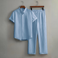 📢📢40% OFF !! ⏰Men's Textured 2-Piece Shirt & Pants Set – Breathable, Stand Collar, Elastic Waist 🌿
