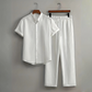 📢📢40% OFF !! ⏰Men's Textured 2-Piece Shirt & Pants Set – Breathable, Stand Collar, Elastic Waist 🌿