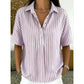 🥳SUMMER HOT SALE🥳💞50K+ SOLD!💥50% OFF! 🔥 Women's Striped Short-Sleeve Shirt – Relaxed Fit, V Neck, 9 Colors 🍂