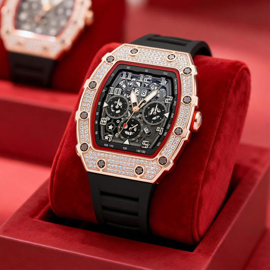 📢📢50% OFF !! ⏰ Luxury Men's Tonneau-Shaped Watch with Rhinestone Embellishment