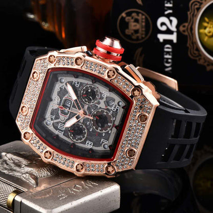 📢📢50% OFF !! ⏰ Luxury Men's Tonneau-Shaped Watch with Rhinestone Embellishment