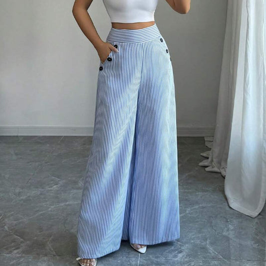🌸 50% OFF NOW! 🌸High-Waist Striped Wide-Leg Trousers