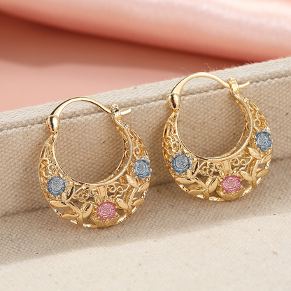 🔥2026 New Arrival ＆ Hot Sale ＆ 50％ Off🔥Gold-Plated Crescent Hoop Earrings with Enamel Flowers – Delicate, floral charm & perfect for everyday elegance or gifting 🌸