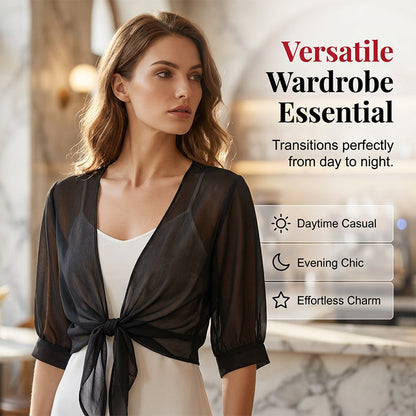 📢📢50% OFF !! ⏰ Women's Chiffon Tie-Front Top – Sheer, Cropped & Elegant – Summer Layering Essential 🍃
