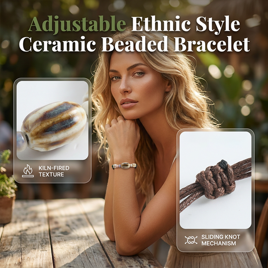 📢📢50% OFF !! ⏰ Adjustable Ceramic Beaded Bracelet – Ethnic, Boho, Sliding Knot 🔮