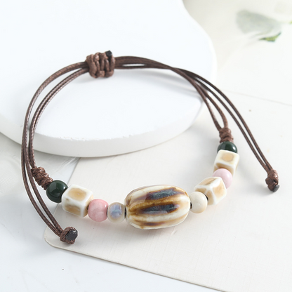 📢📢50% OFF !! ⏰ Adjustable Ceramic Beaded Bracelet – Ethnic, Boho, Sliding Knot 🔮