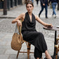 📢📢50% OFF !! ⏰ Sleeveless Cowl Neck Jumpsuit – Halter, Wide-Leg, Elegant 🍷