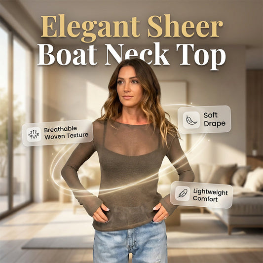🌸 30% OFF NOW! 🌸 Sheer Long Sleeve Top – Boat Neck, Lightweight, Versatile Layer 🍂