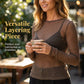 🌸 30% OFF NOW! 🌸 Sheer Long Sleeve Top – Boat Neck, Lightweight, Versatile Layer 🍂