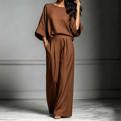 🌸 50% OFF NOW! 🌸Women's Two-Piece Loose Fit Top and Wide-Leg Pants Set