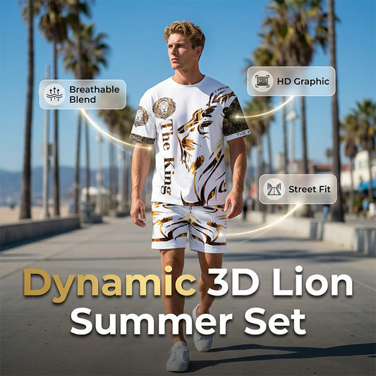 📢📢50% OFF !! ⏰ Men's Lion Graphic Set – Bold, Breathable, Urban Cool 😎