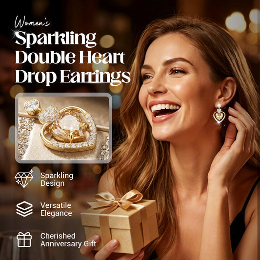 📢📢50% OFF !! ⏰Women's Sparkling Double Heart Drop Earrings