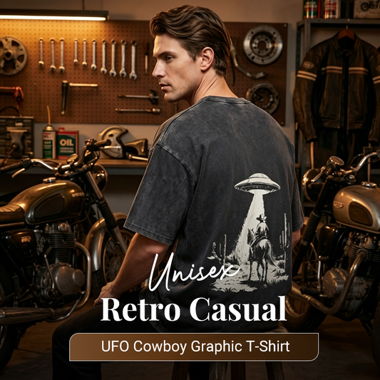 📢📢50% OFF !! ⏰Vintage UFO Cowboy Graphic T-Shirt